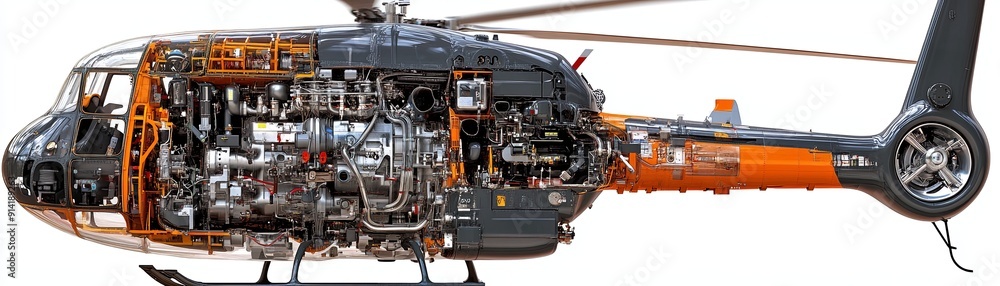 Helicopter Cutaway Showing Engine and Interior. Helicopter Cutaway Showing Engine and Interior.
