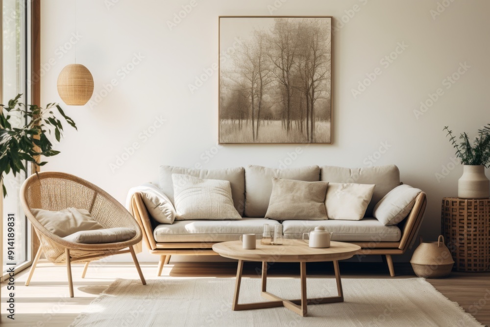 Obraz premium Interior of a nordic style living room