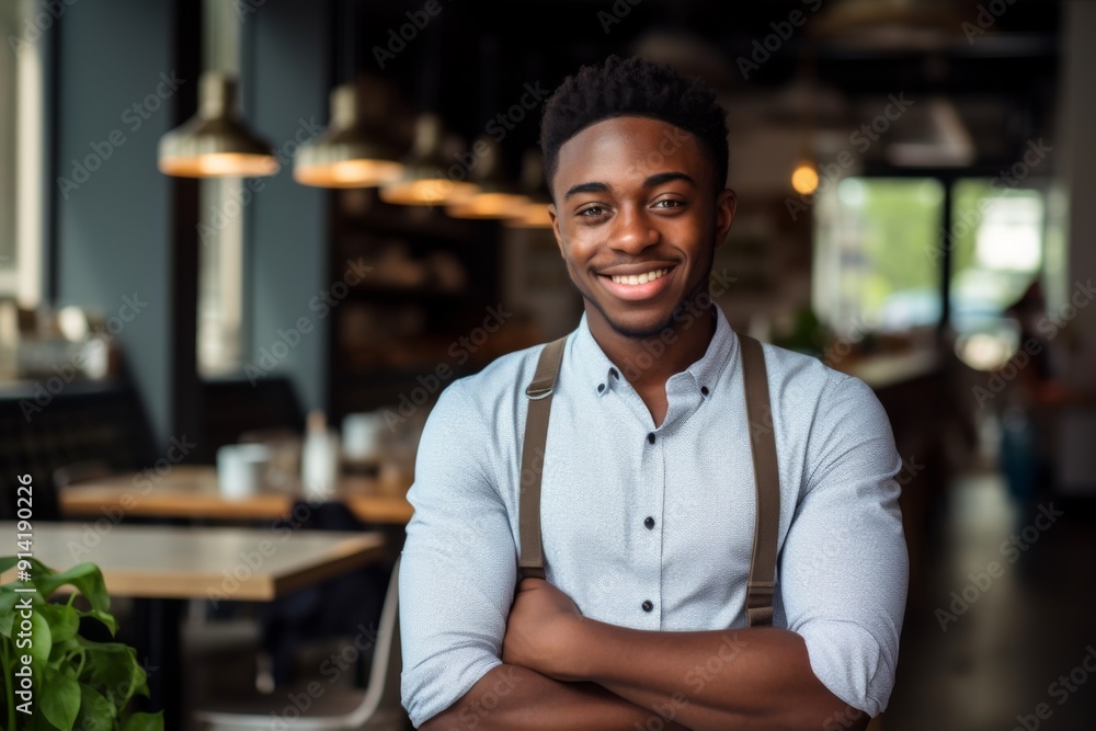 Portrait of a smiling young waiter at bar Portrait of a smiling young waiter at bar