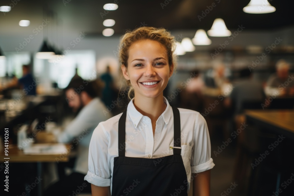 Portrait of a smiling young waitress at bar Portrait of a smiling young waitress at bar
