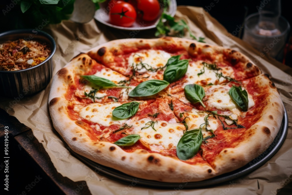 Neapolitan pizza margarita in a cardboard box Neapolitan pizza margarita in a cardboard box