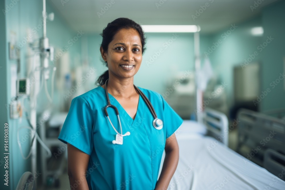 Smiling portrait of a middle aged Indian nurse in hospital Smiling portrait of a middle aged Indian nurse in hospital