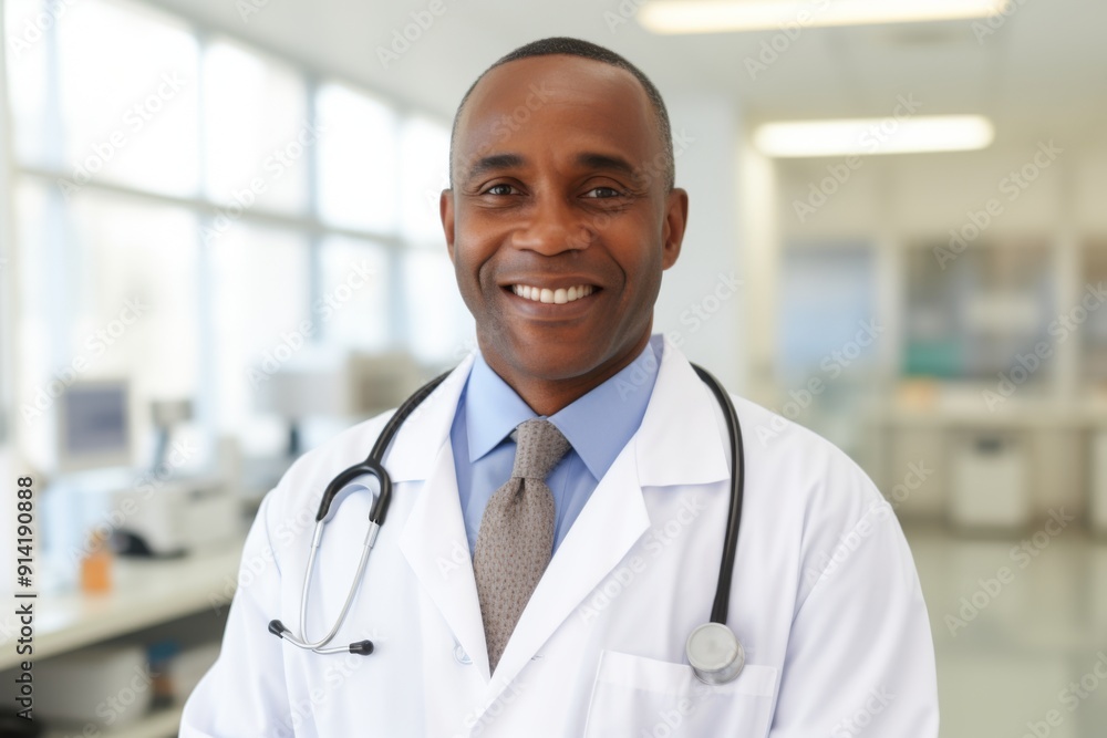 Smiling portrait of a middle aged male doctor in hospital Smiling portrait of a middle aged male doctor in hospital