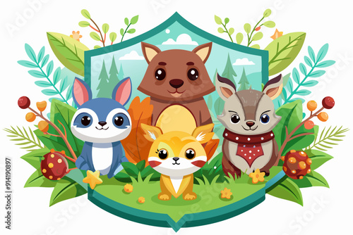 Cute Cartoon Animals in a Forest Setting