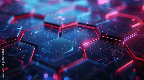 Futuristic hexagonal pattern illuminated with vibrant blue and pink lights, perfect for technology and digital design concepts.