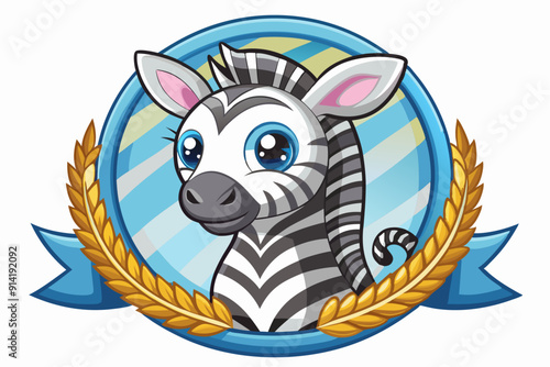 Cartoon Zebra with Blue Eyes and a Golden Laurel Wreath