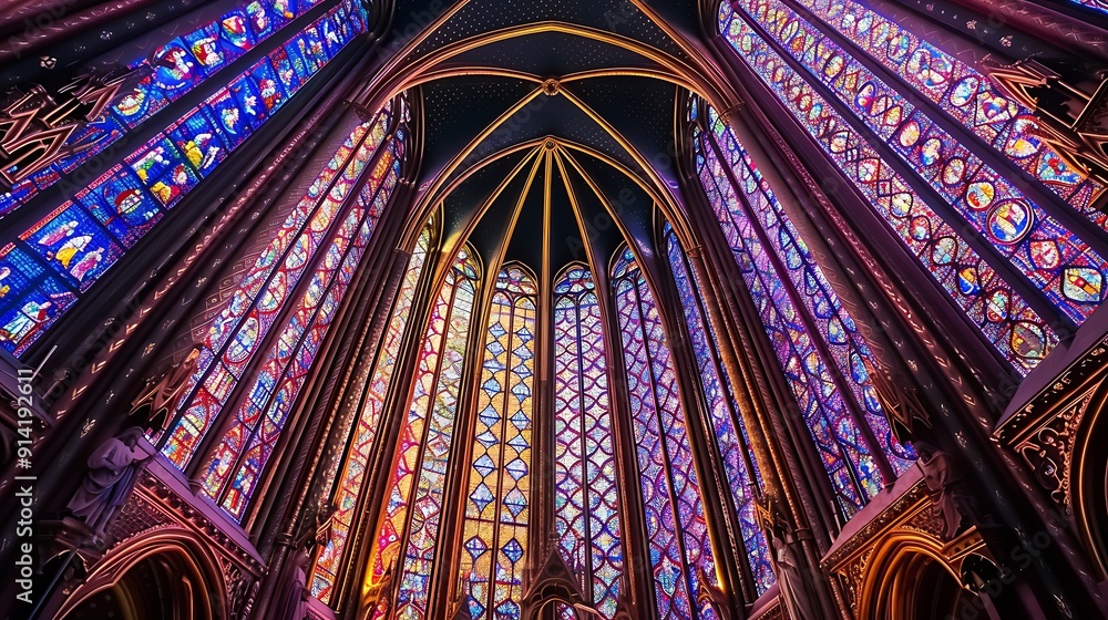 Obraz premium Stained Glass Windows of a Gothic Chapel