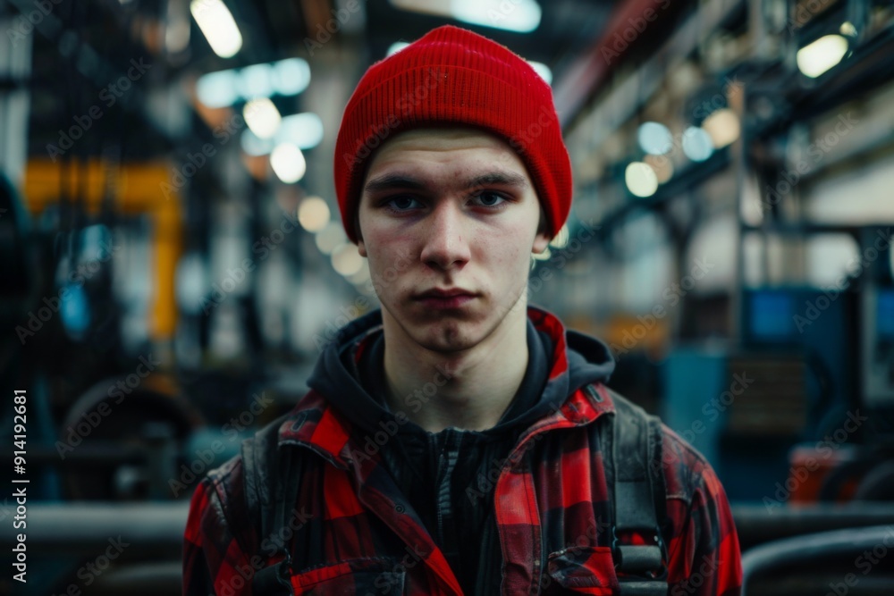Portrait of a young male assembly line worker in factory Portrait of a young male assembly line worker in factory