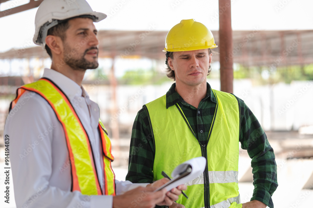 Site manager worker and builder on construction site, Engineer and ...