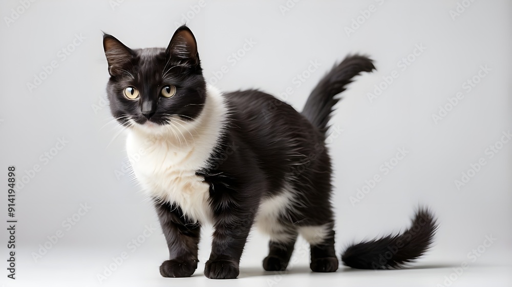 Cute standing black and white cat isolated on a white backgrounds. Cute standing black and white cat isolated on a white backgrounds.