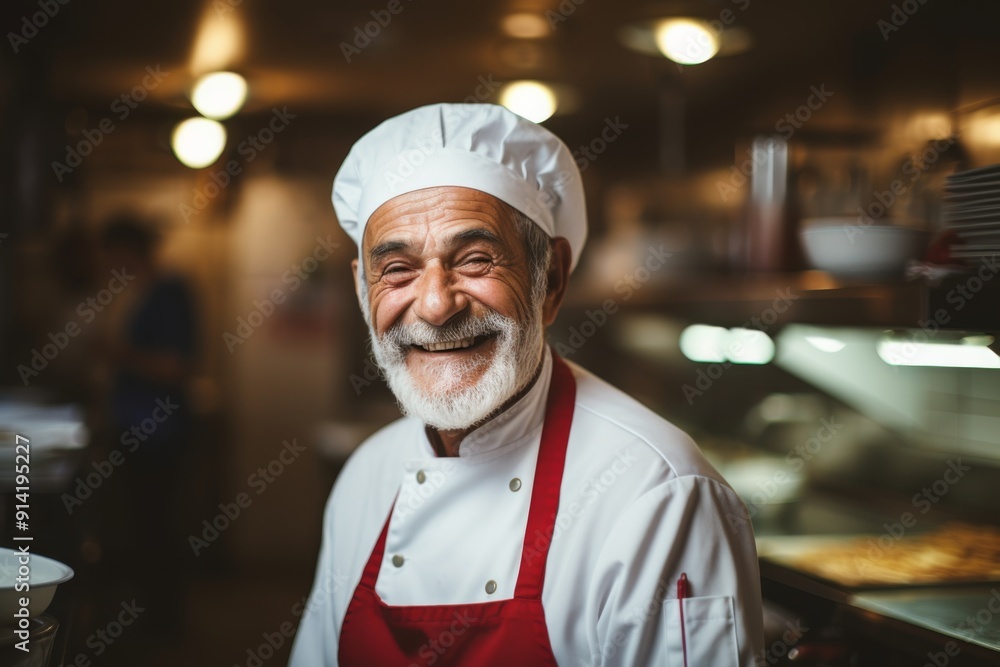 Smiling portrait of a senior chef working in kitchen Smiling portrait of a senior chef working in kitchen