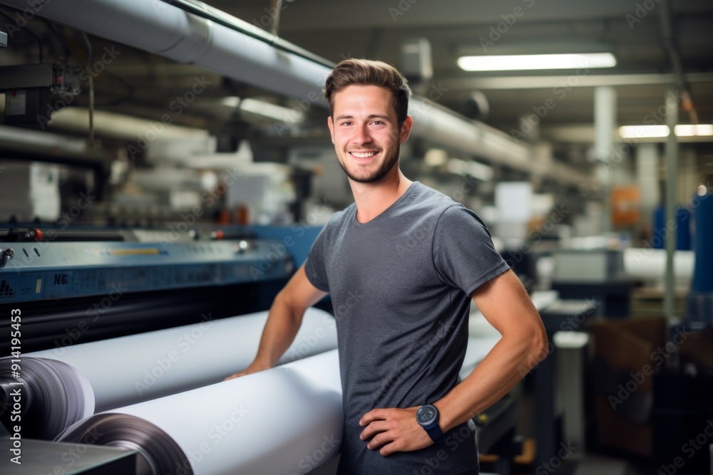 Portrait of a smiling worker in printing industry Portrait of a smiling worker in printing industry