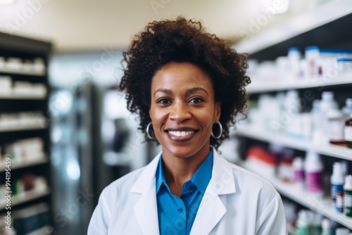 Smiling portrait of a middle aged female pharmacist