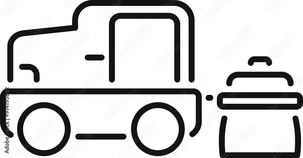 Simple black and white line art of a garbage truck collecting a trash can Simple black and white line art of a garbage truck collecting a trash can