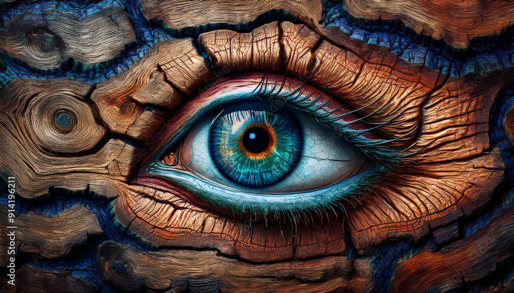 Obraz premium Drewno tekstura, drewniany wzór z okiem, dekoracja tapeta generative ai 