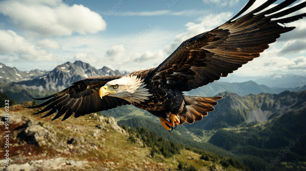 Fototapeta premium A bald eagle flying in the sky