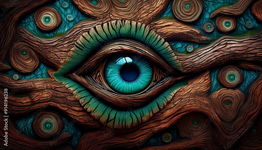 Fototapeta premium Drewno tekstura, drewniany wzór z okiem, dekoracja tapeta generative ai