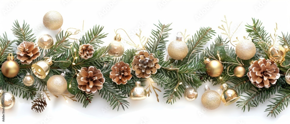 Green Garland Border with Golden Christmas Bells and White Fairy Lights
Green Garland Border with Golden Christmas Bells and White Fairy Lights