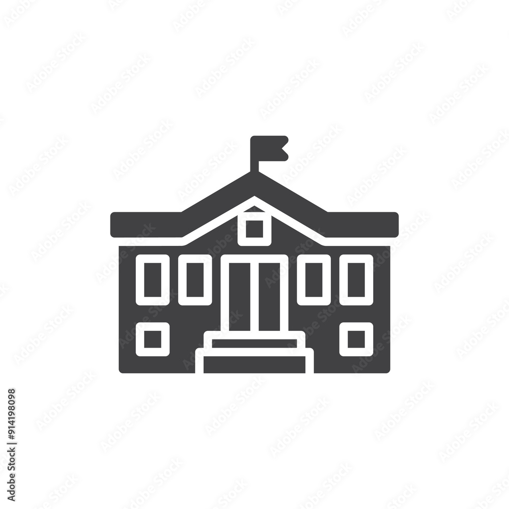 School building with a flag on top vector icon School building with a flag on top vector icon