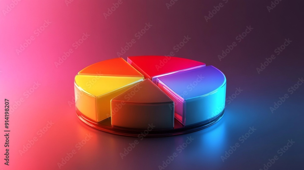 Vibrant 3D financial pie chart with glowing segments in bright, contrasting colors. Vibrant 3D financial pie chart with glowing segments in bright, contrasting colors.