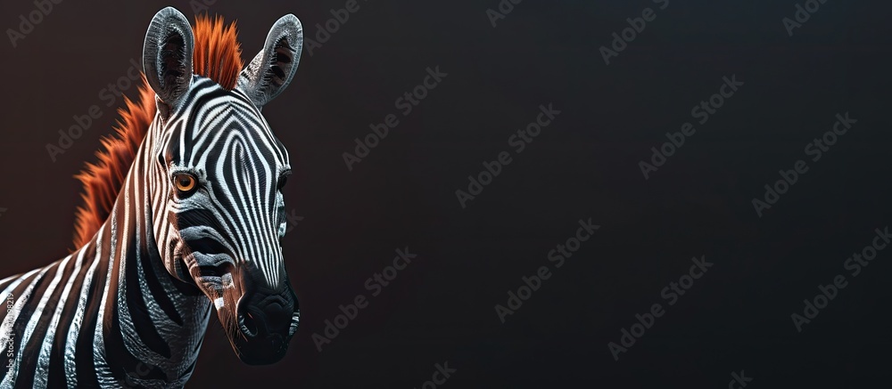 A young zebra with a coat showing rust accents in vivid detail in the copy space image A young zebra with a coat showing rust accents in vivid detail in the copy space image