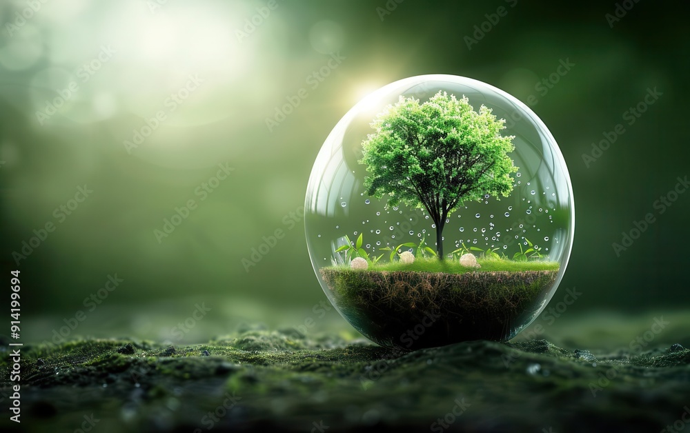 A peaceful world where trees and clean energy sources coexist A peaceful world where trees and clean energy sources coexist