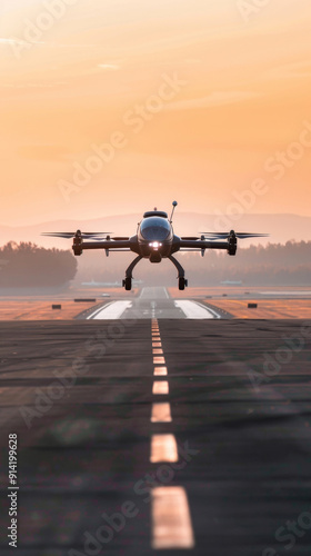 A hybrid drone demonstrating its STOVL capability, taking off from a short runway photo