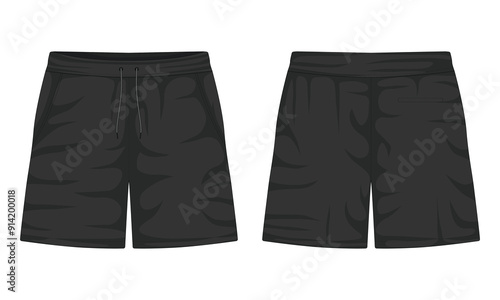 Black casual shorts mockup front and back view