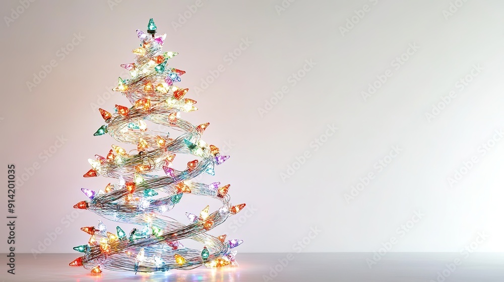 Christmas Tree Shaped from Spiraled Christmas Lights on White Background Christmas Tree Shaped from Spiraled Christmas Lights on White Background