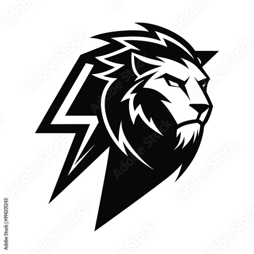 Lion head logo  silhouette lightning bolt lion vector logo design power of lion angry lion logo 