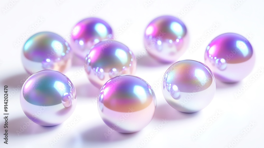 Shimmering Iridescent Pearls on White Background Illustration Shimmering Iridescent Pearls on White Background Illustration