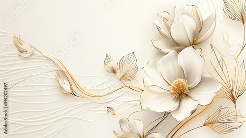 Delicate white flower design with soft gold accents, perfect for creating elegant backgrounds and nature-themed projects.