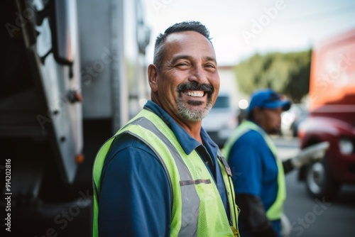 Portrait of a smiling middle aged sanitation worker