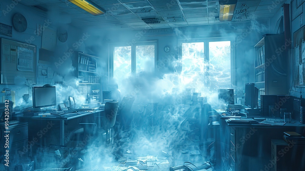 A vacant office with spider webs symbolizes a labor shortage and a lack of skilled staff. Concept Labor shortage, Skilled staff, Office vacancy, Spider webs, Symbolism A vacant office with spider webs symbolizes a labor shortage and a lack of skilled staff. Concept Labor shortage, Skilled staff, Office vacancy, Spider webs, Symbolism