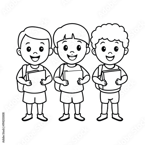 Single Line Art Coloring Page for Kids - Back to School Vector Illustration