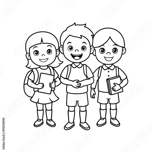 Single Line Art Coloring Page for Kids - Back to School Vector Illustration