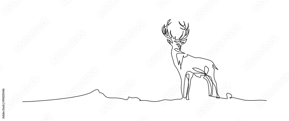 Reindeer continuous one line drawing, single line art deer animal element, minimalist sketch line vector illustration, christmas winter new year concept Reindeer continuous one line drawing, single line art deer animal element, minimalist sketch line vector illustration, christmas winter new year concept
