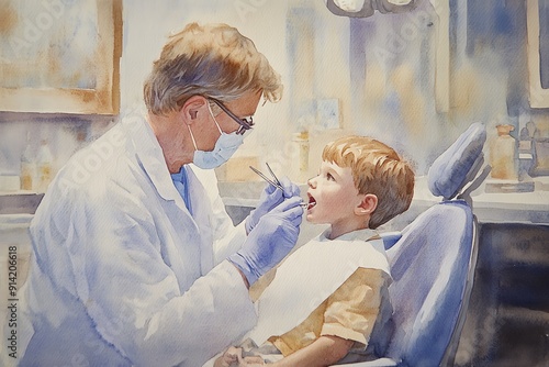 doctor and patient at dentist photo