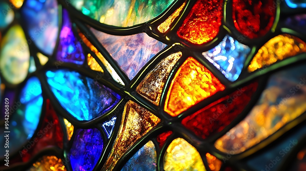 Vibrant Stained Glass Window Close-Up Illustration with Intricate Details Vibrant Stained Glass Window Close-Up Illustration with Intricate Details