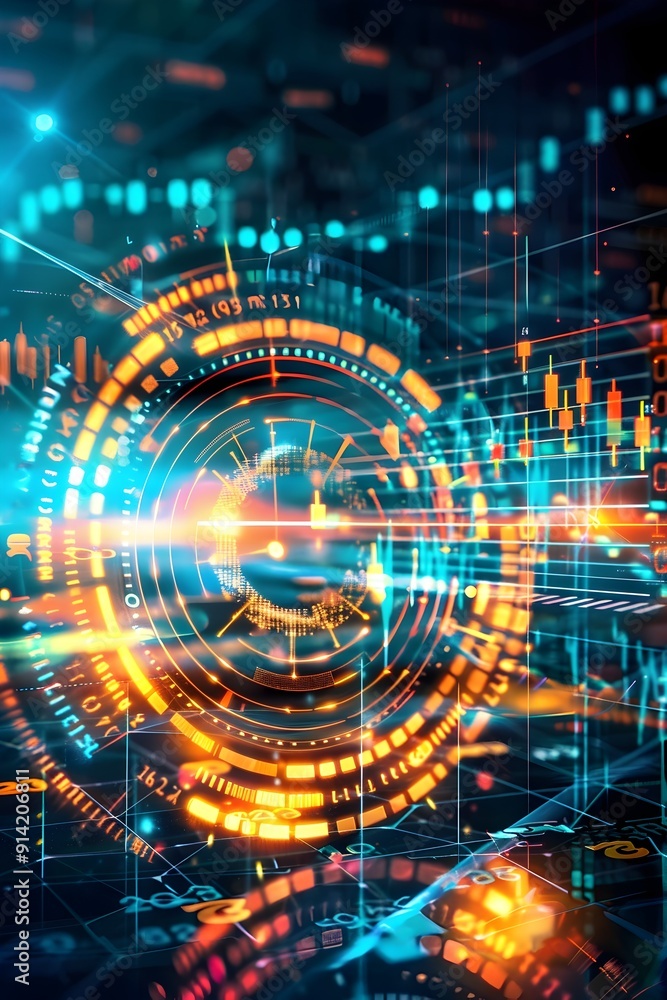 Fototapeta premium Abstract Futuristic Technology Background with Glowing Lines and Data.