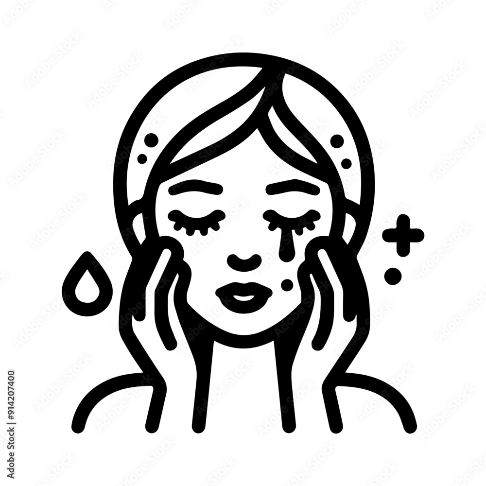 Obraz premium Beautiful girl take care of her facial washing icon