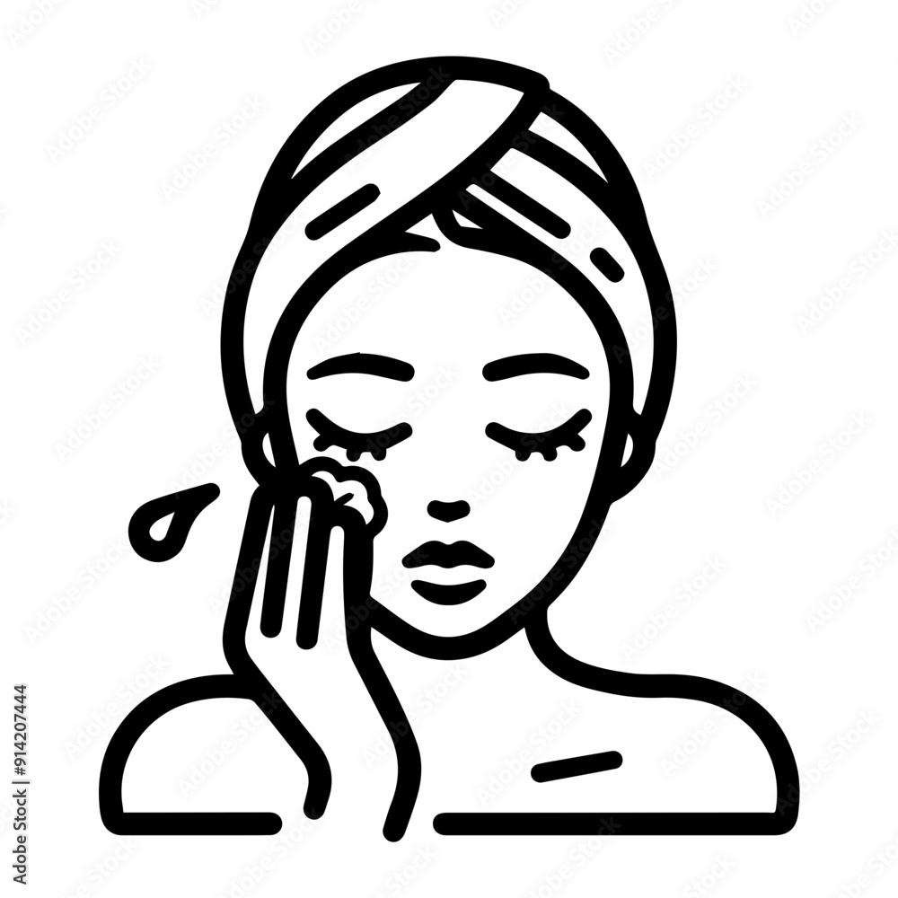 Fototapeta premium Beautiful girl take care of her facial washing icon