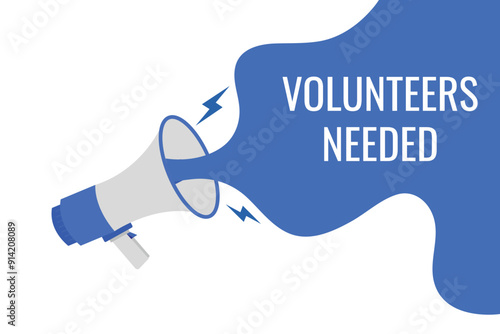 volunteers needed button, banner, label, template for website. volunteers needed text with colorful megaphone icon
