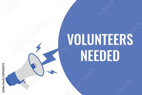 volunteers needed button, banner, label, template for website. volunteers needed text with colorful megaphone icon
