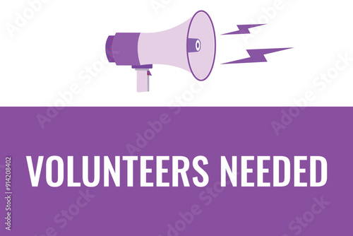volunteers needed button, banner, label, template for website. volunteers needed text with colorful megaphone icon
