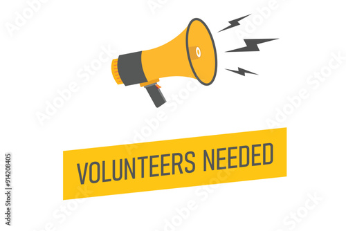 volunteers needed button, banner, label, template for website. volunteers needed text with colorful megaphone icon
