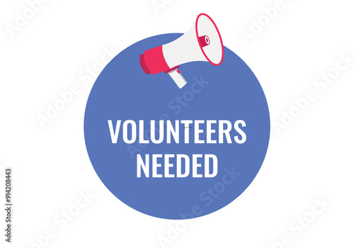 volunteers needed button, banner, label, template for website. volunteers needed text with colorful megaphone icon
