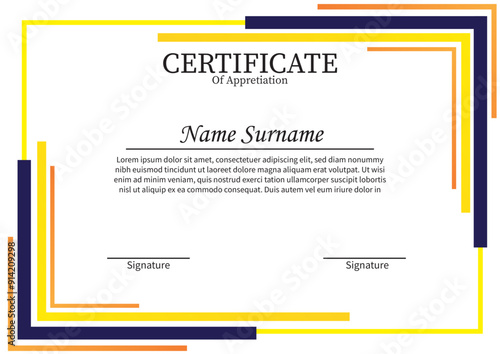 Certificate features a decorative border, space for a name, and sections for signatures. Ideal for recognition awards.