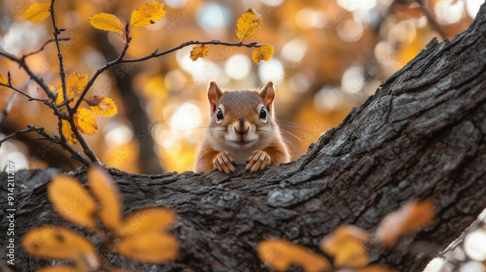 Curious red squirrel siting on tree closeup Curious red squirrel siting on tree closeup