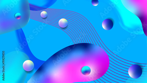 Blue and pink gradients, flowing lines, and spherical shapes